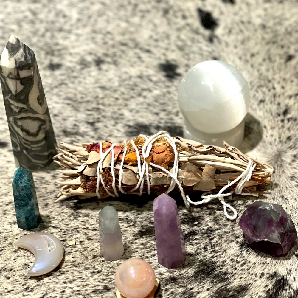 Crystals and sage bundle
